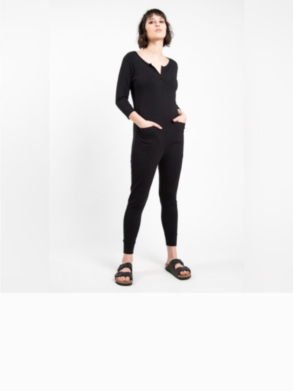 Smash + Tess The Always Romper Midnight Black XS Bamboo Henley Long Sleeve NWT
